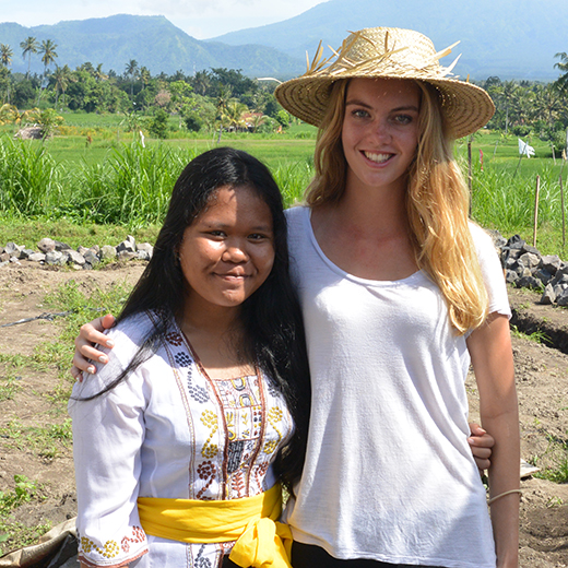 Headstart student Samara Welbourne in Bali with her friend and fellow fundraiser Tyas.