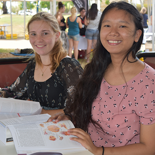 Bachelor of Nursing students Catherine Arellano and Felicity Hill-Russell at USC Fraser Coast 