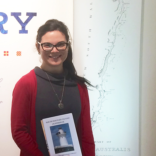 of USC Master of Professional Practice student Bianca Millroy carrying out research for her novel at a Solitary Islands exhibition at Coffs Harbour earlier this year