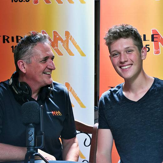 USC Journalism student Liam Bland with his father, Triple M breakfast announcer Andrew Bland 