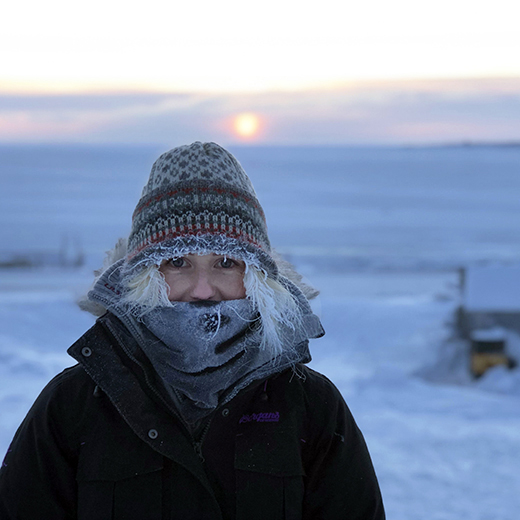 USC student Kristin Emanuelsen rugs up during her time in the Canadian Arctic