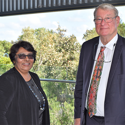 Butchulla Aboriginal Corporation Chair Gayle Minniecon and USC Vice-Chancellor Professor Greg Hill at USC’s Fraser Coast campus.