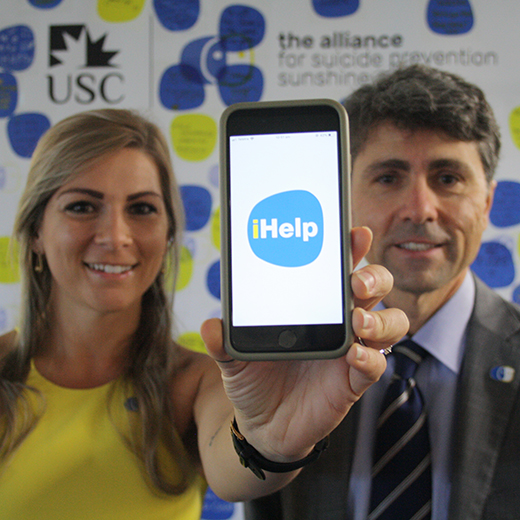 Dr Amanda Clacy and Professor Jim Lagopoulos launch the iHelp app at Thompson Institute