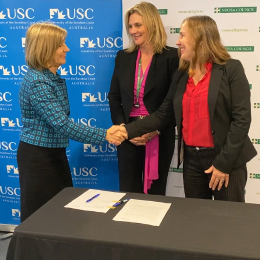 Professor Helen Bartlett with Noosa Mayor Clare Stewart and Councillor Karen Finzel