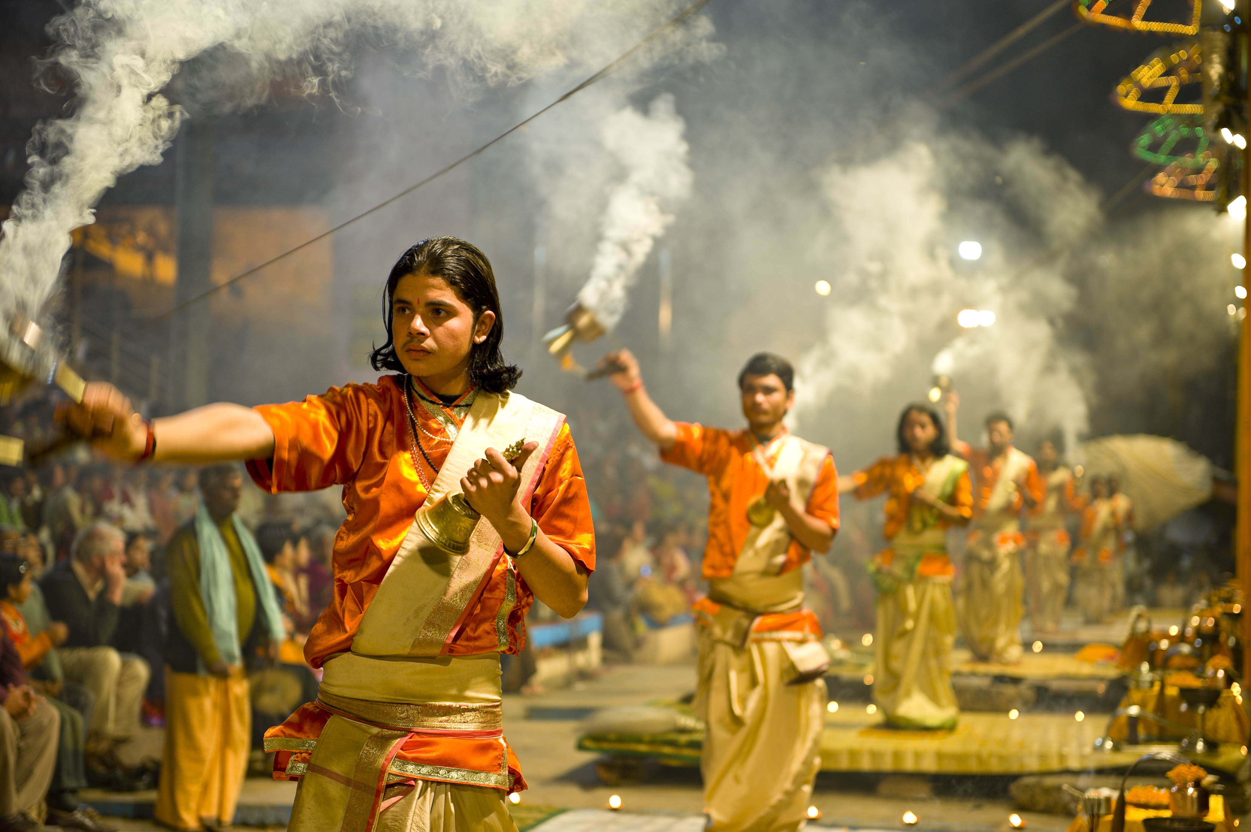 Puja ritual for praising the god of Ganga, India