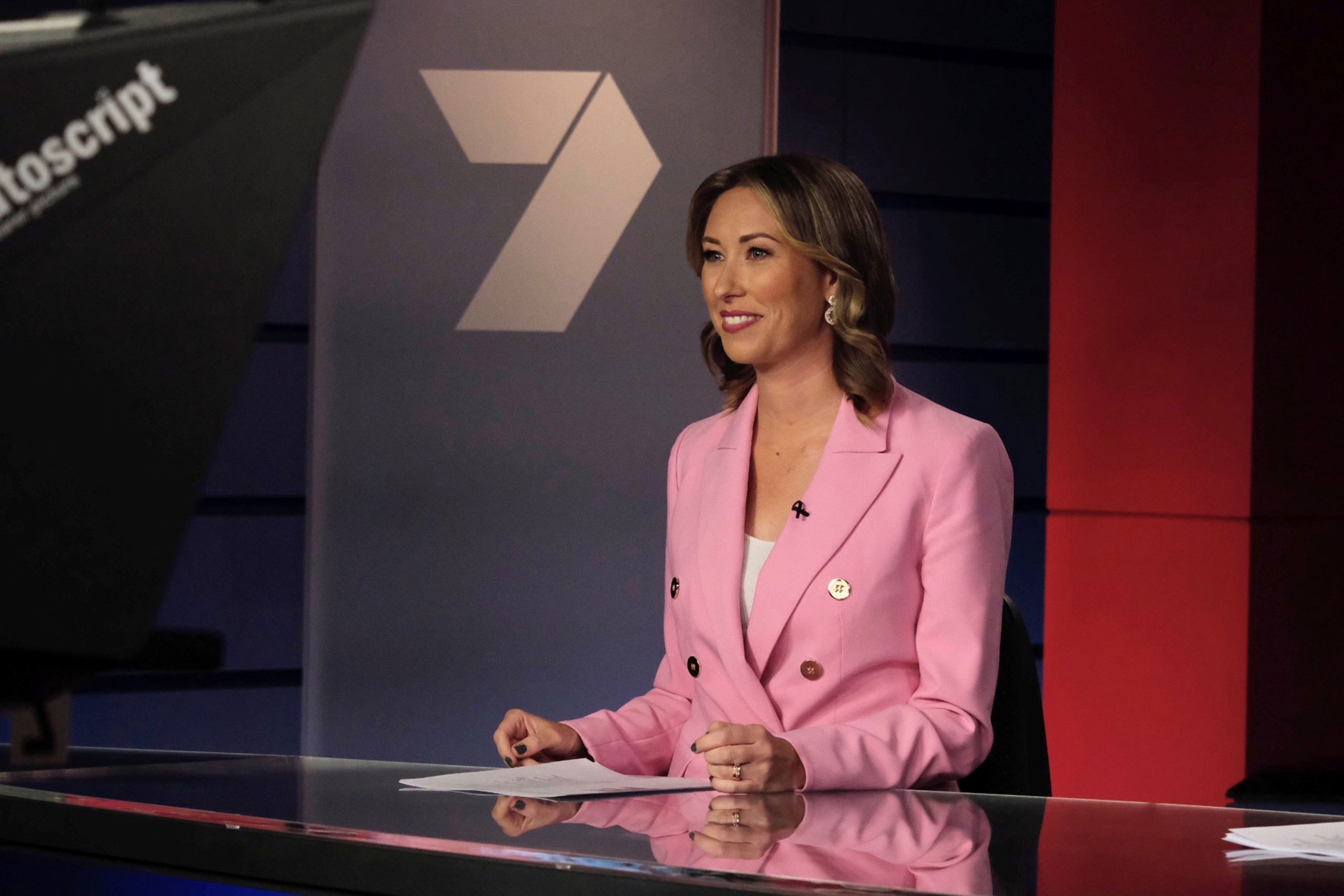 Katie Toney at the news desk for Channel 7