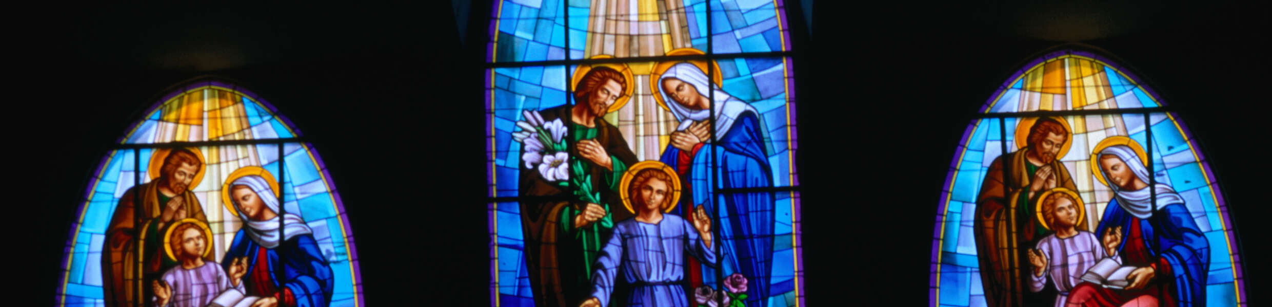 stained glass window in catholic church